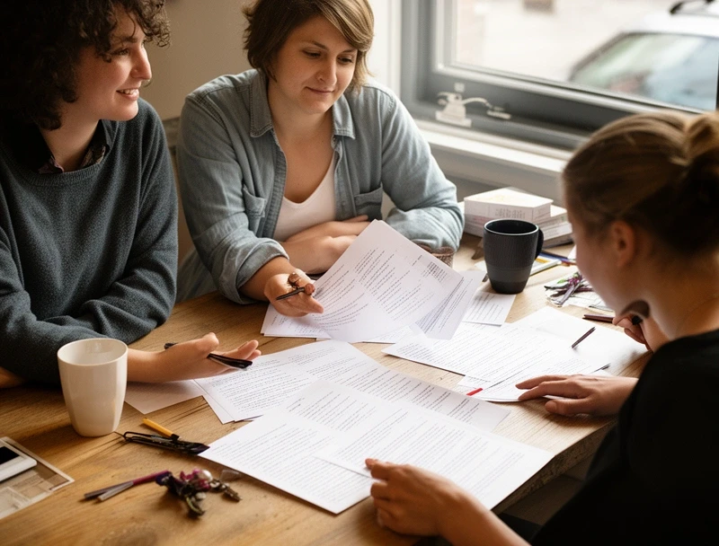 スタンダードコースのグループ添削セッション — 受講生3名とプロ講師